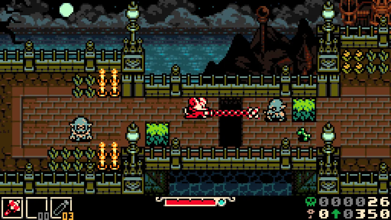 Mina fighting in a gothic action room in Mina the Hollower