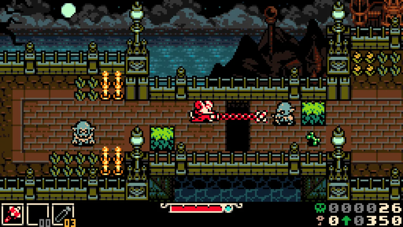 Mina using a chain attack in a rainy graveyard scene